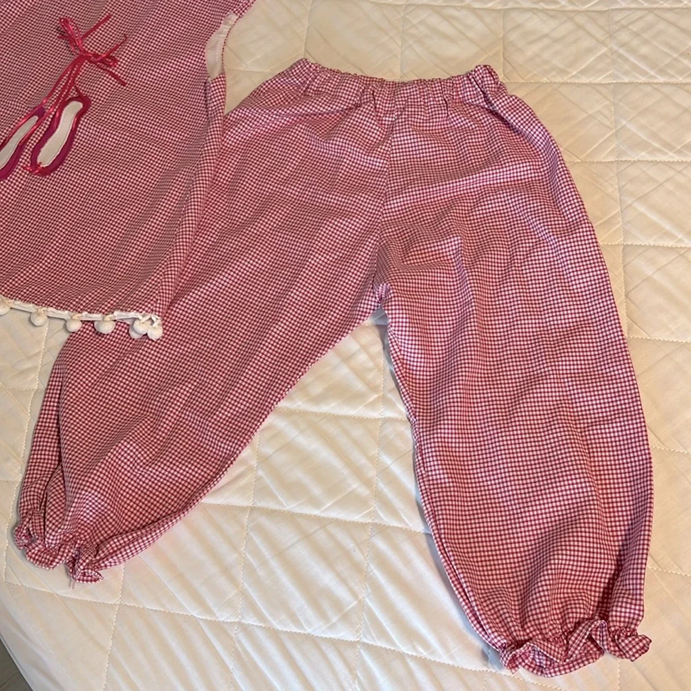 Custom Checked Pom Pom Ballerina Top Pantaloons Girls Small